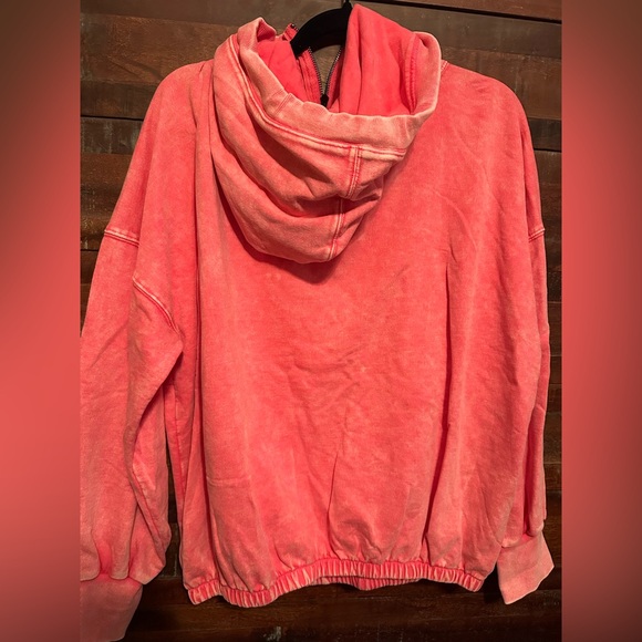 Zenana Women’s Hoodie Half Zip ~Pink - Picture 2 of 5